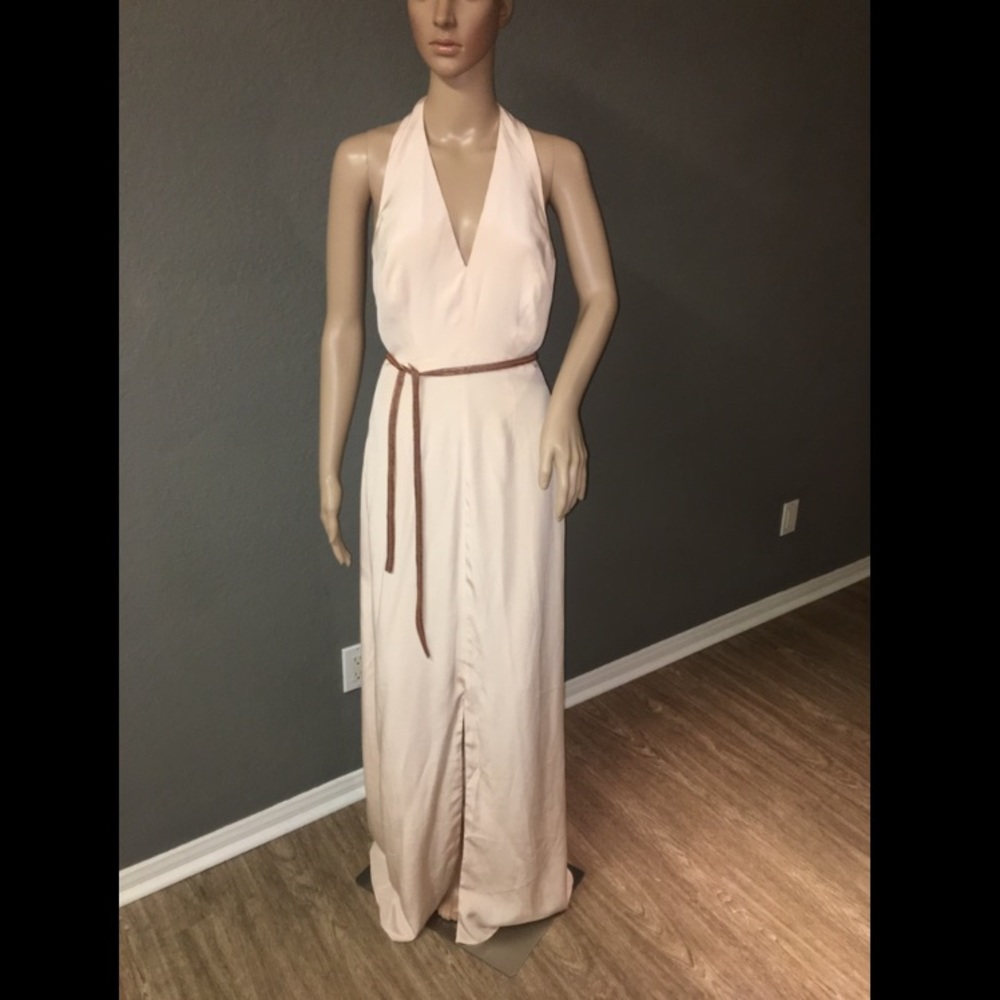 Maje Silk long dress w Halter neck in Blush